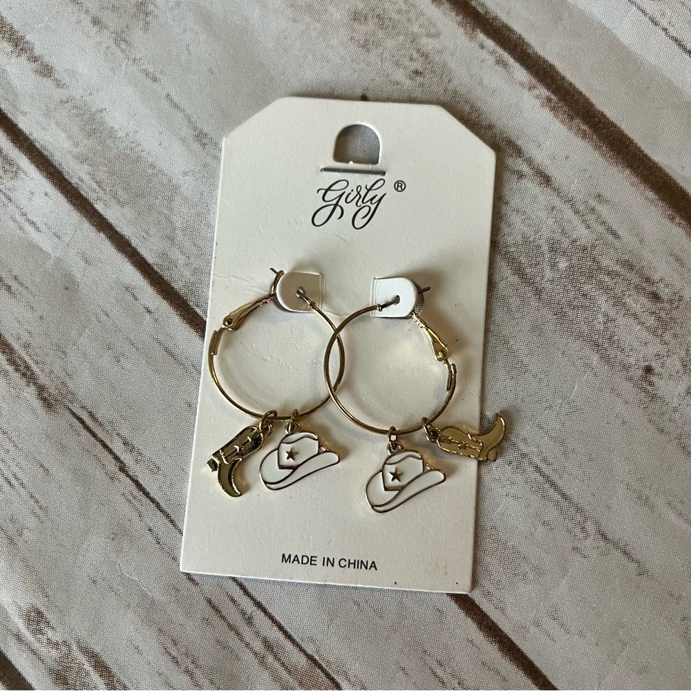 Gold Cowboy Hat & Boot Hoop Earrings